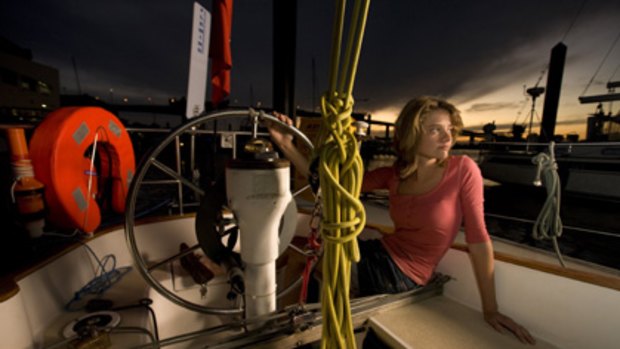 Queensland schoolgirl Jessica Watson on her yacht at the Rivergate Marina and Shipyard near Brisbane.