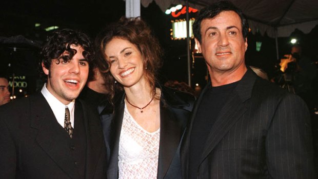 Sage Stallone (left) and Sylvester Stallone (right) at the premiere of the film, <em>Daylight.</em>