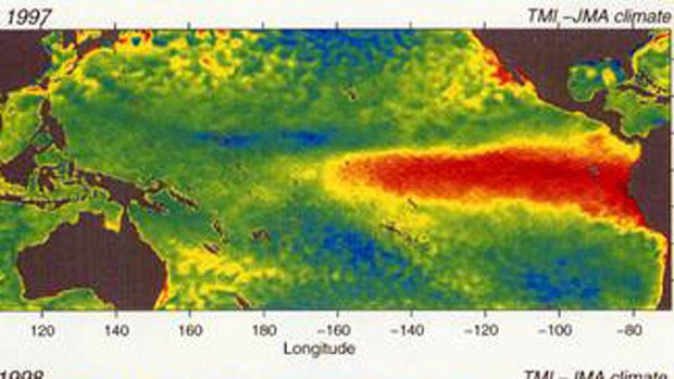 Satellite image of the most recent 'super' El Nino, taken in December 1997.