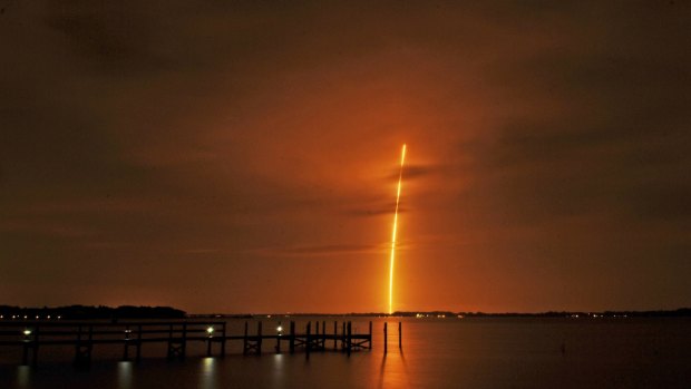 The SpaceX Falcon 9 launches over Florida.