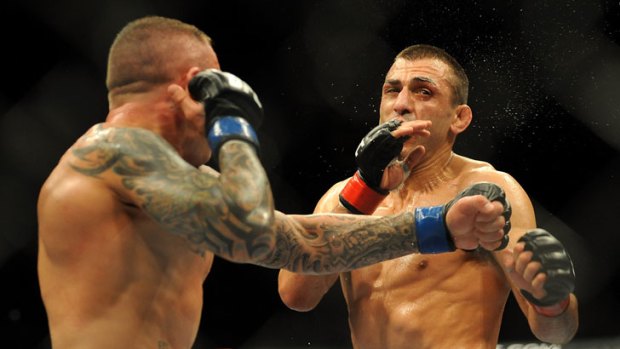 George Sotiropoulos (right) during his bout against Ross Pearson at the Gold Coast in December