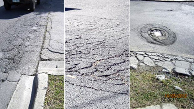 Examples of damaged surfaces on Melton Rd, Goulbourne St and Clarence Rd.