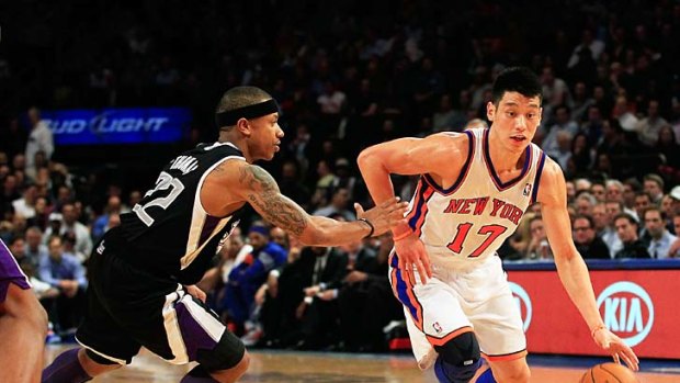 Jeremy Lin drives past Isaiah Thomas at Madison Square Garden.