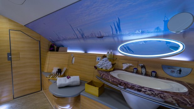 A bathroom in Emirates' first-class cabin.