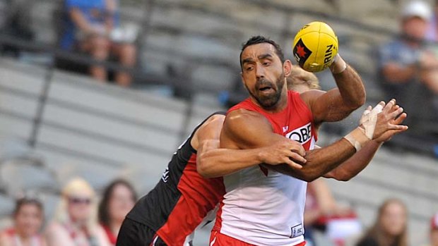 Fighting fit: Adam Goodes, who kicked two goals against St Kilda last night.