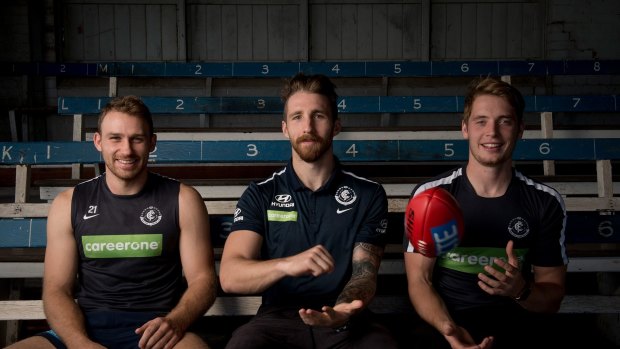 Irish eyes are smiling: Ciaran Sheehan, Zach Tuohy and Ciaran Byrne pose for a photo at Ikon Park.