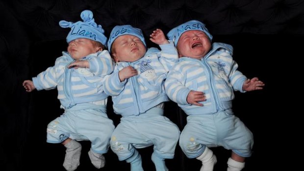 The identical boy triplets (L to R) Liam , Kobi  and Nash.