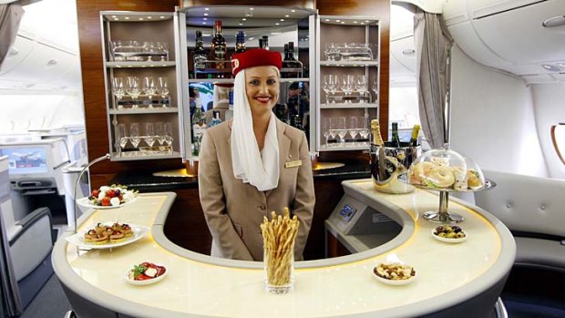 The bar in the business class Emirates' Airbus A380.