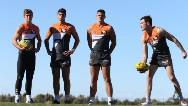 Standing tall: Giants forwards (from left) Adam Tomlinson, Jon Patton, Tom Boyd and Jeremy Cameron. 