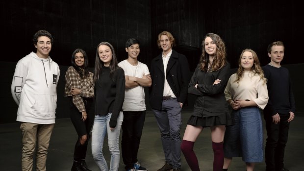 The young cast of Tomorrow When The War Began: (l-r) Narek Arman as Homer, Madeleine Madden as Corrie, Madeleine Clunies-Ross as Fi, Jon Prasida as Lee, Andrew Creer as Kevin, Molly Daniels as Ellie, Fantine Banulski as Robyn and Keith Purcell as Chris.