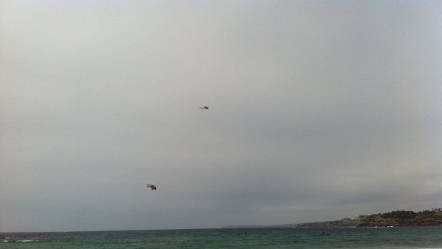 Helicopters circle Bondi Beach after a shark was spotted.