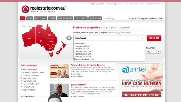 Take-off point: A screengrab shows the state of play for Realestate.co.au on August 6, 2012.