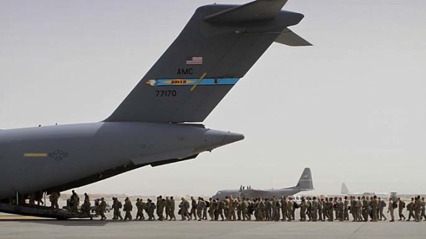 U.S. soldiers begin to leave Afghanistan earlier this year.