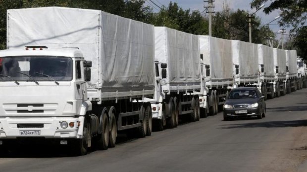 The Russian convoy rumbles towards the  Ukrainian border.