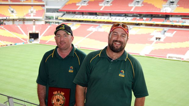 Suncorp Stadium Grounds Manager Mal Caddies and Grounds Assistant, Rob Saxby.