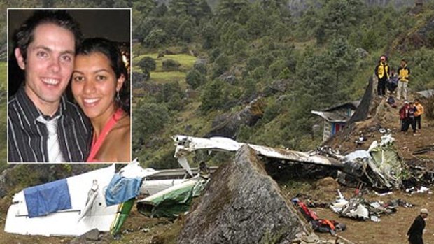 Andrew McLeod Frick and Charlene Zamudio (inset) died when their flight crashed near Mount Everest yesterday.