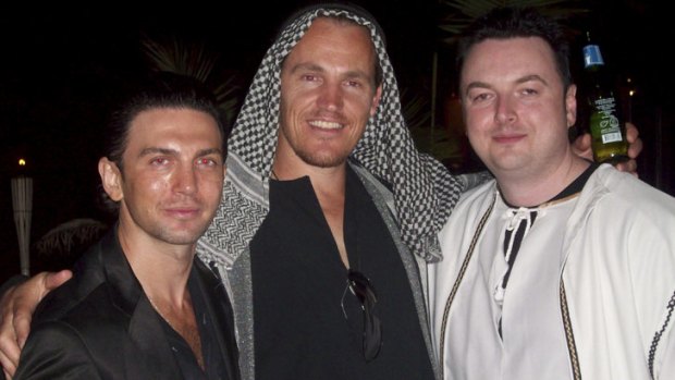 An undated photo of Henry Kaye, Jamie McIntyre and Konrad Bobilak at a fancy dress party.