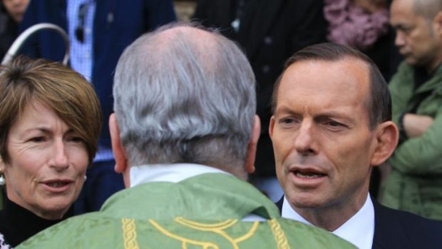 Prime Minister Tony Abbott and his wife Margie at Sunday's service.