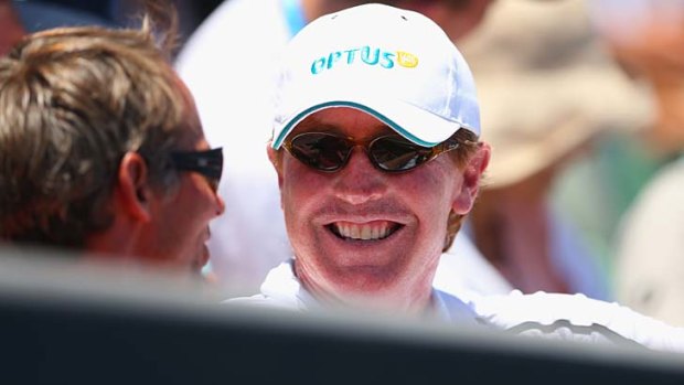 Mark Woodforde watches Marinko Matosevic in his first round match against Kei Nishikori of Japan on Tuesday.