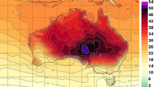 As temperatures rise, the weather bureau has added two colours - pink and purple - to its maps.