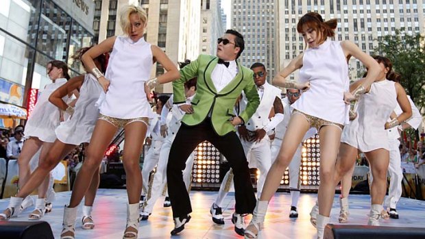 ''Riding an invisible horse'' ... Psy performs in New York.