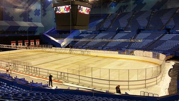 Perth Arena is readied for the International Exhibition series, commencing Friday. There are also games in Brisbane, Melbourne and Sydney in coming weeks.