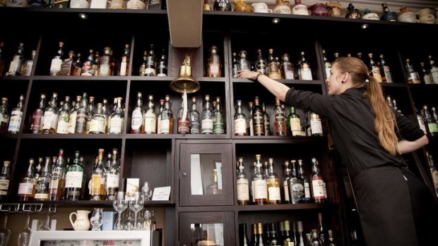 Top shelf: a wall of drinks at Scotia.