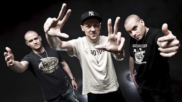 Hilltop Hoods &#8230; bouncing off each other and the crowd.