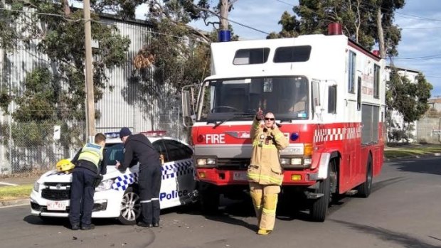 A police car and fire truck collided at the scene of the Coolaroo fire.