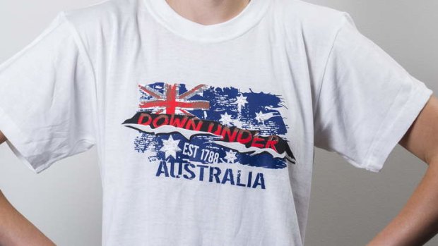 An Australia Day T-shirt, purchased in a Canberra store, sporting the "est 1788" words which have been labelled as racist, and caused Aldi and Big W to remove similar shirts from their shelves.