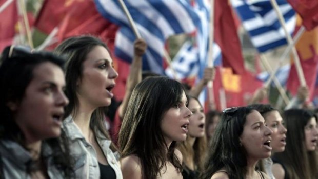 Greek Communist party supporters, who are against Greece's membership in the European Union, rally in Athens.