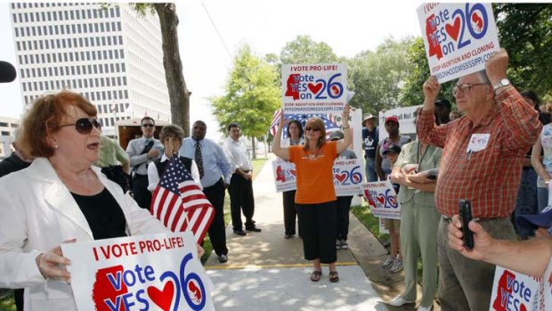 Dr Beverly McMillan, president of Pro-Life Mississippi, left, at a prayer rally in Jackson, Mississippi.