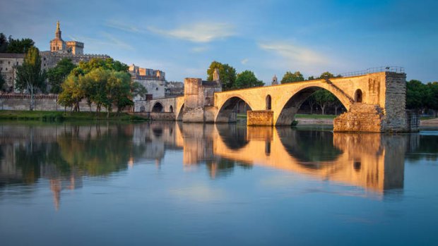 Cruising the Rhone: sunrise over Pont Saint Benezet in Avignon.