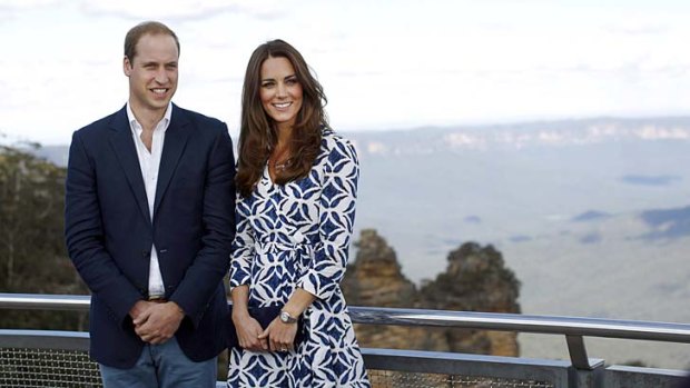 Taking in the view: The Duke and Duchess of Cambridge pose for a photo at Echo Point Lookout in Katoomba.