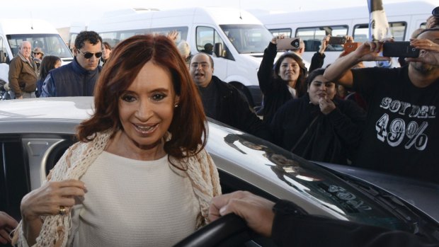 Argentina's former President Cristina Fernandez arrives at the airport in El Calafate, Argentina, in April as she travels to the capital to face questions. 