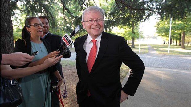 Kevin Rudd outside the Church of St Andrew for a service mark the start of the 2013 Parliamentary year.
