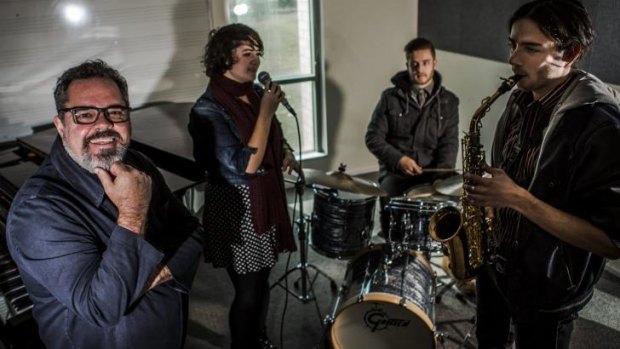 INXS' Andrew Farriss is mentoring young students in composition. Clockwise, Andrew Farriss, Rosemarie Costi, Alec Brinsmead, and Hugo Lee.