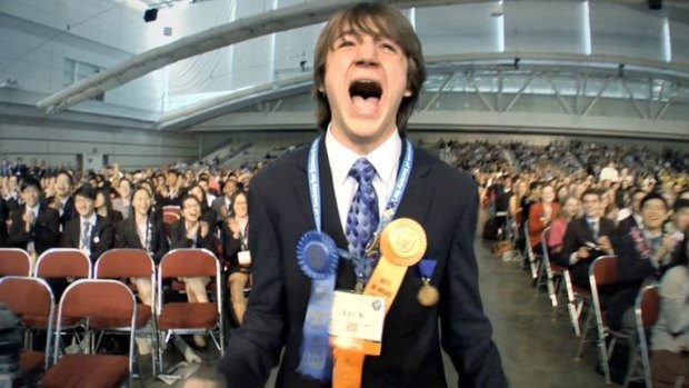 Jack Andraka receiving the prestigious Gordon E. Moore science award in the US in 2012.