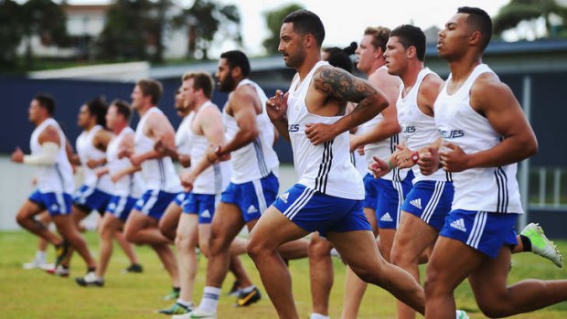 Reputation for flamboyance: Benji Marshall takes part in fitness testing during a pre-season training session for the Blues.