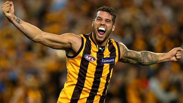 To the straight kickers go the spoils ... Lance Franklin celebrates a goal on Saturday night.