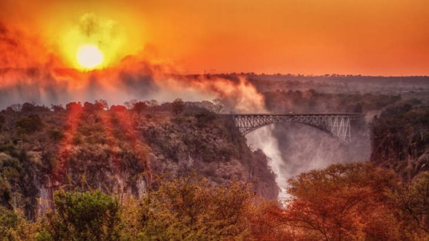 Sunrise over Victoria Falls, Zimbabwe.