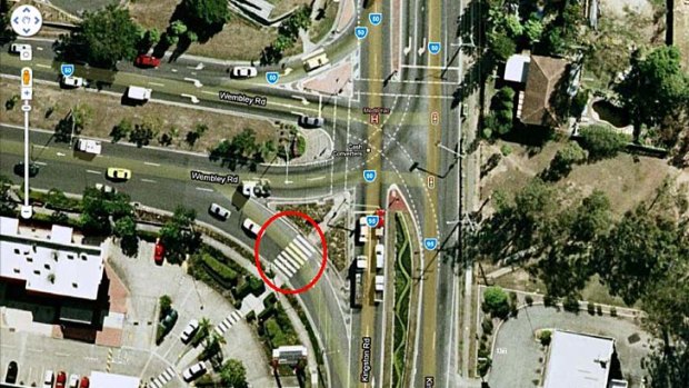 A red circle shows the notorious pedestrian crossing where children were struck last night.