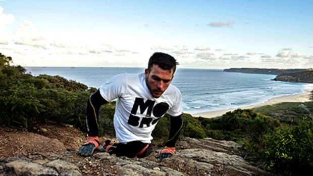 His biggest challenge: Kurt Fearnley trains for his assault on the Kokoda Track in Merewether, NSW. ‘‘I’m crawling up and down the steepest descents I can find,’’ he says.