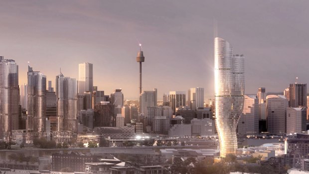 An artist impression by FJMT Architects of a new $500m hotel being built by The Star at Darling Harbour.