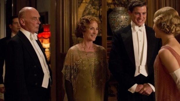 Penny Downie (second from left)  joins the party at <i>Downton Abbey</i>.