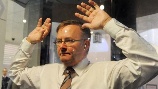 Nothing to declare ... the Transport Minister, Anthony Albanese, launches the full body scanner at Sydney Airport.