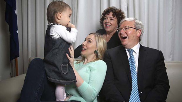 " there comes a time in every politician?s life when their family says enough is enough": Kevin Rudd with his grand-daughter Josephine, his wife Therese Rein and their daughter Jessica in June 2013.