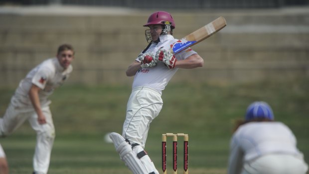 Wests/UC batsman Ben Oakley evades a short ball during Saturday's Douglas Cup semi-final against Queanbeyan at Freebody Oval.