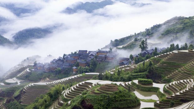 Liquid landscape: a village in Guilin, China.