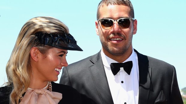 Lance Franklin and girlfriend Jesinta Campbell enjoy Derby day.